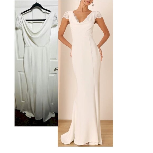Lulu's Classic Ivory Maxi Dress with Lace Sleeves - Picture 1 of 9
